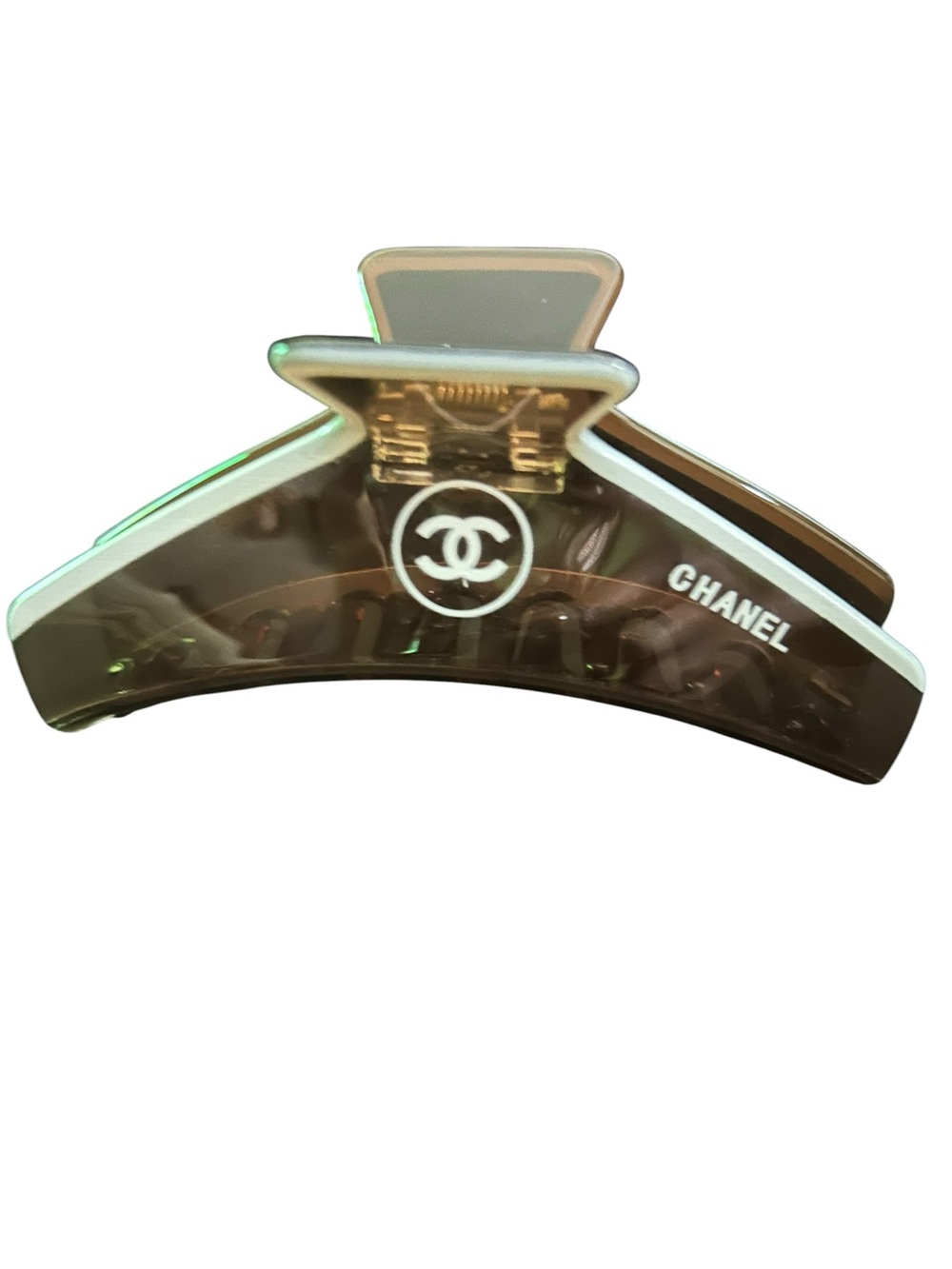 Brown and Clear Acrylic Logo Hair Claw